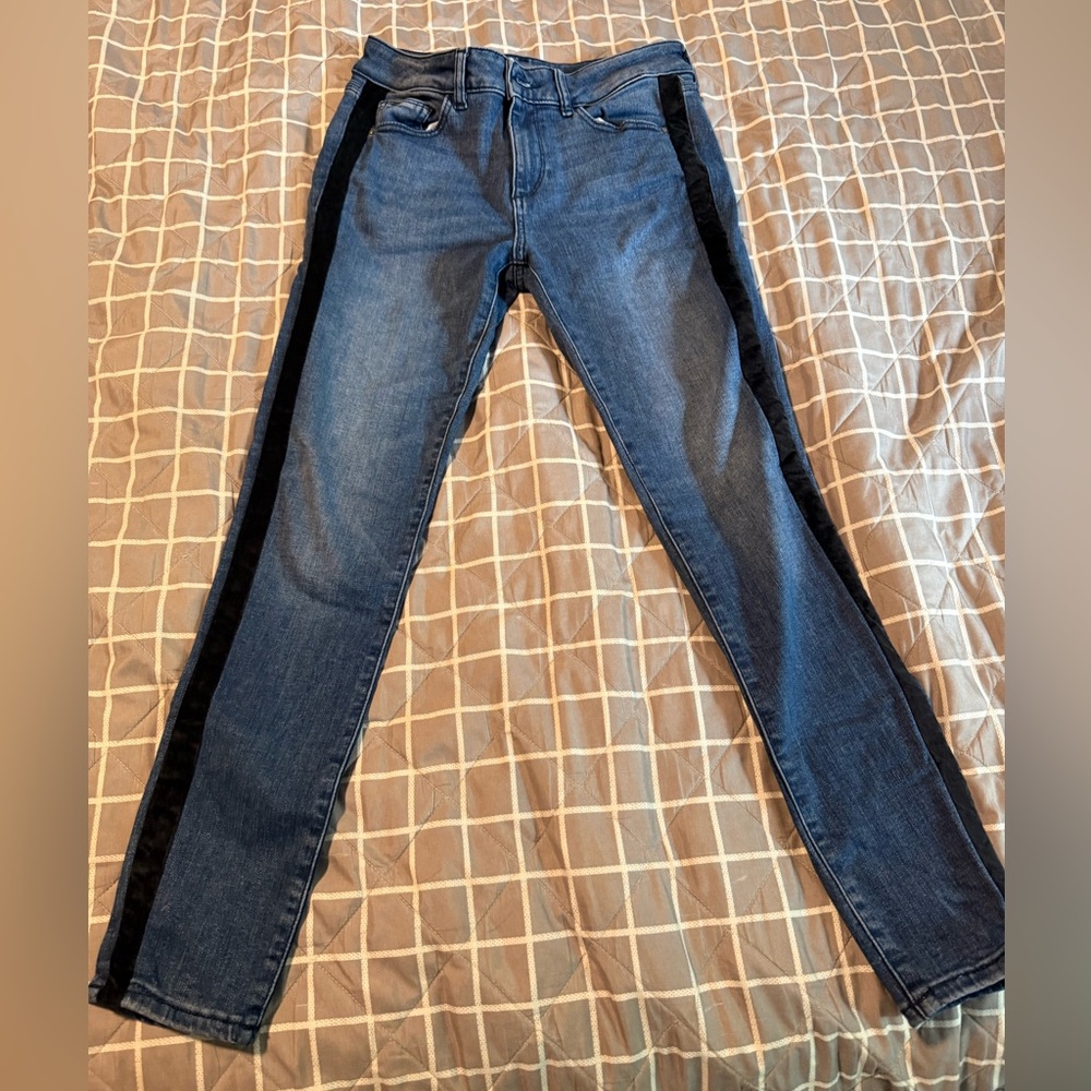 DL1961 Jeans Size 25 Skinny Blue Denim Black Side Stripe Stretch